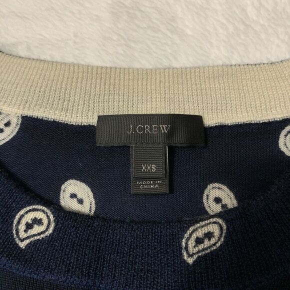 J. Crew Merino Wool Tippi Sweater Size XXS Navy Blue Paisley - Picture 4 of 7